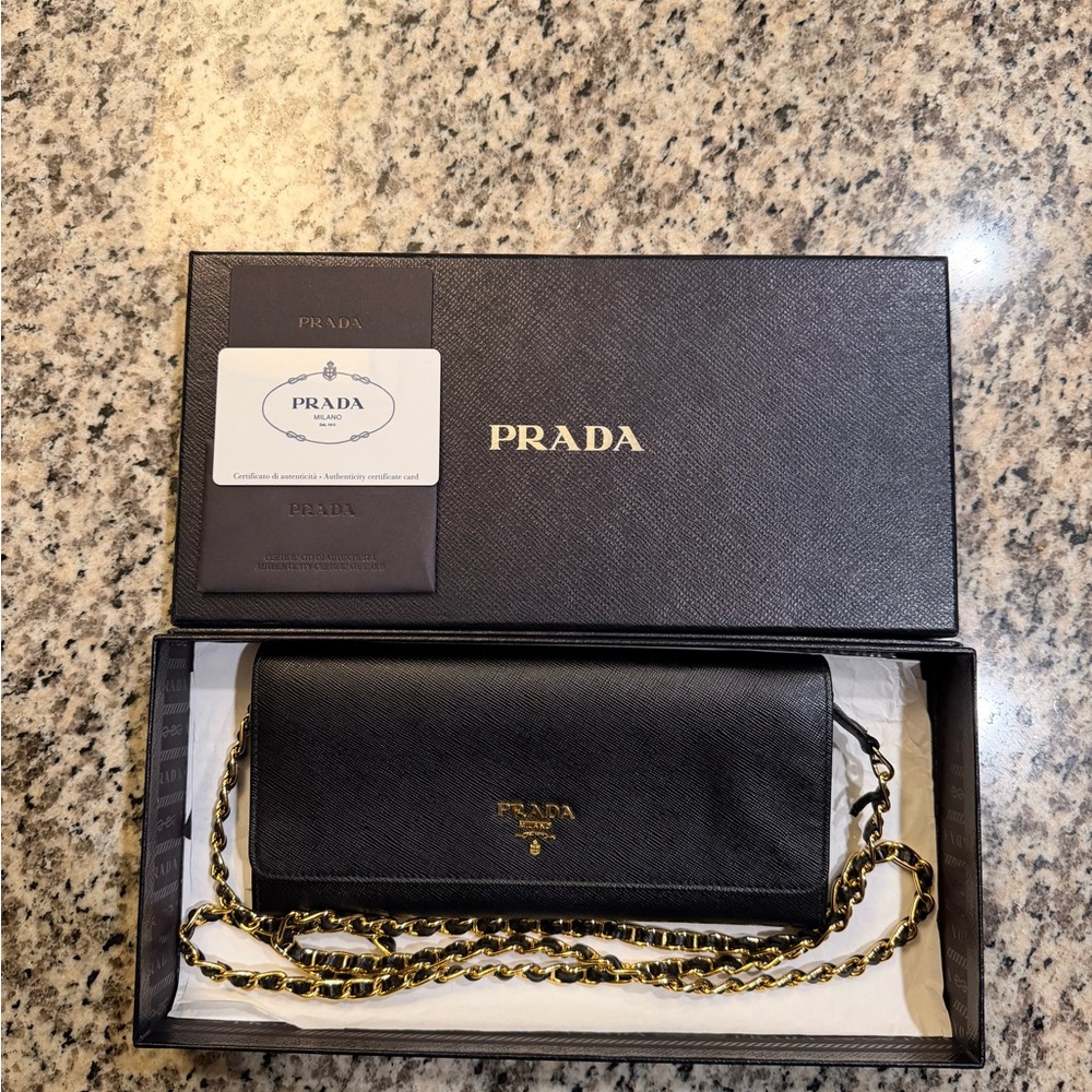 Prada Black Leather Wallet with Gold Chain - Picture 3 of 3
